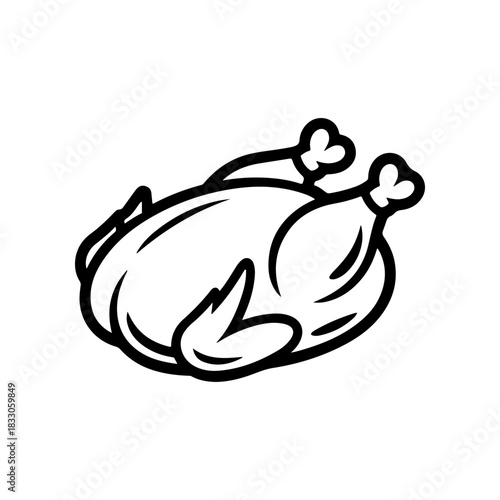 A bold black and white vector icon of a whole roasted chicken or turkey prepared for a holiday or festive dinner. The legs are tied together and the style is simple and graphic.