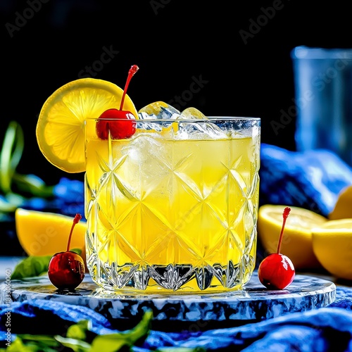 Refreshing yellow cocktail recipe home bar drink photography cozy setting close-up view summer vibes