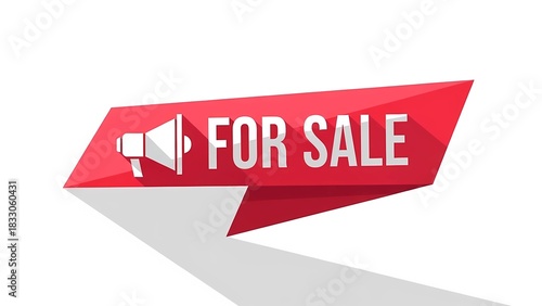 Modern Red For Sale Banner Megaphone Icon Advertising Vector Illustration