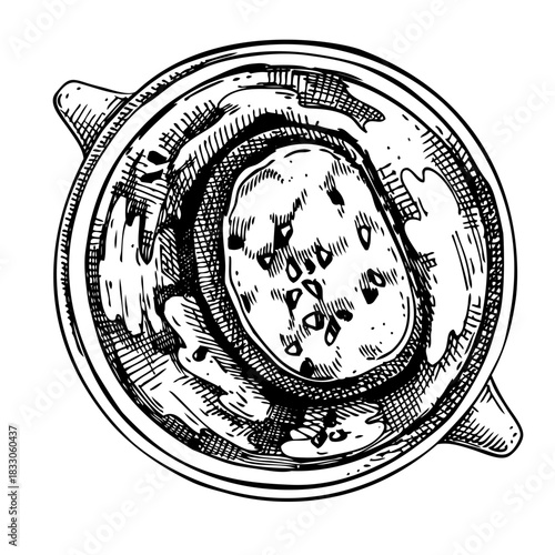 Onion soup hand drawn illustration, French food sketch⁠
