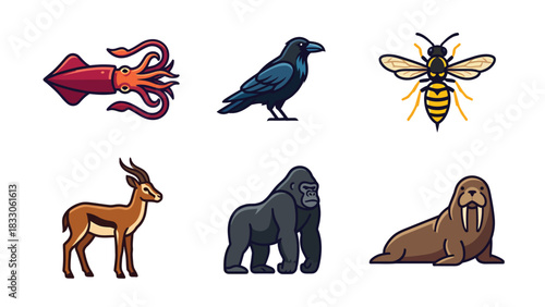 Cartoon Animal Set: Diverse Wildlife Illustrations