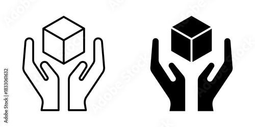hand holding cube graphic icon vector