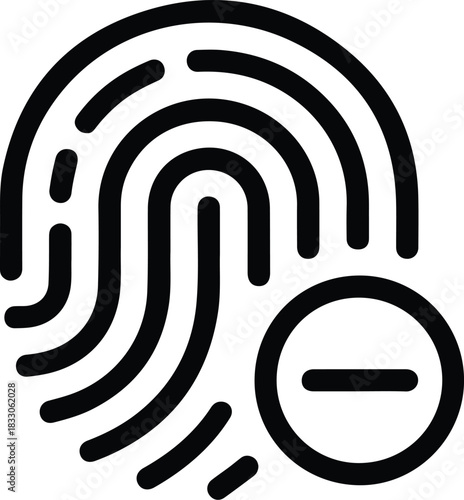 Black fingerprint icon with minus symbol remove delete 3