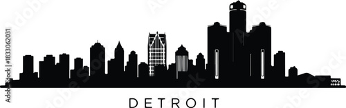 Detroit skyline silhouette black and white