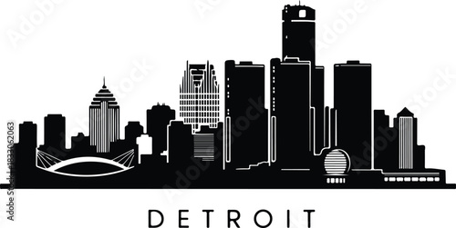 Black silhouette of the detroit skyline at night
