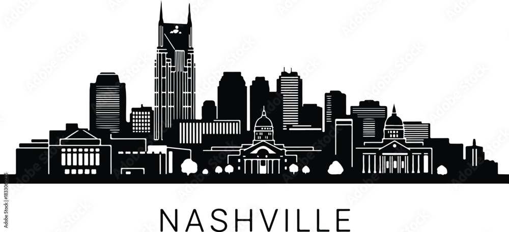 Obraz premium Nashville skyline silhouette black and white
