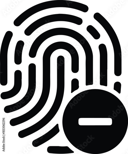 Black fingerprint icon with minus symbol remove delete 6