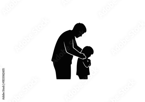 Father comforting his son, a silhouette illustration showing a tender moment and emotional support
