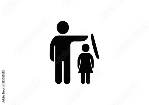 A vector icon illustrating child abuse and corporal punishment, showing an adult figure threatening a young girl with a stick