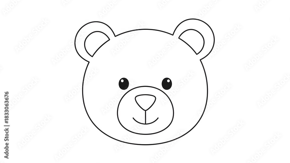 Fototapeta premium Cute Cartoon Bear Face Illustration on White Background