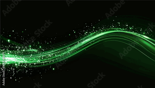 Dark green light trail with sparks PNG, curved midnight swoosh effect transparent background isolated