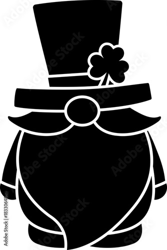 Cute St. Patrick's Day gnome with shamrock black silhouette isolated.
Transparent background.