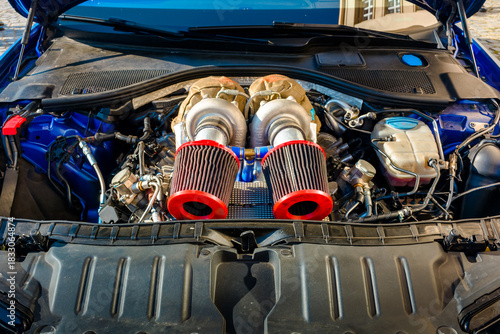 Photography uzhhorod, ukraine - 31 nov 2021: audi gasoline car engine bay close up