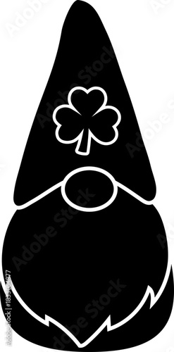 Cute St. Patrick's Day gnome with shamrock black silhouette isolated.
Transparent background.