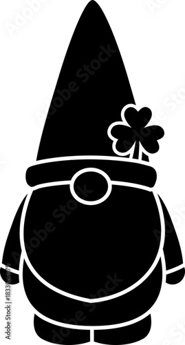 Cute St. Patrick's Day gnome with shamrock black silhouette isolated.
Transparent background.