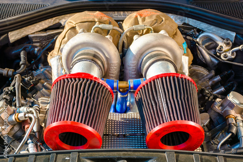Photos uzhhorod, ukraine - 31 nov 2021: audi gasoline car engine bay close up