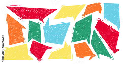 Hand drawn crayon speech bubbles set. Brushstroke texture comic bubbles. Vector EPS 10