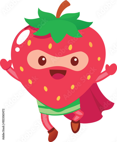 strawberry superhero character cartoon illustration concept