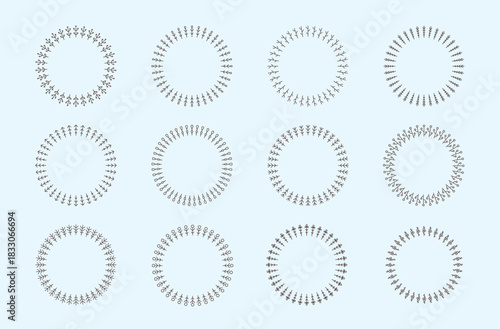 Decorative Christmas, New Year winter botanical wreath, garland. Minimalist scandinavian round line vector frame for card, social media, invitation, banner, tag