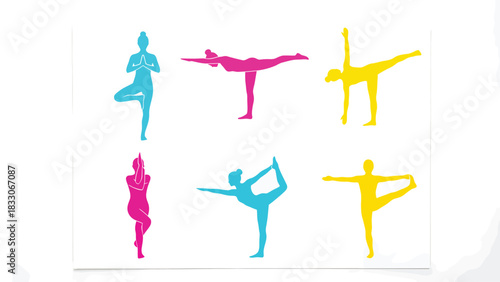 Colorful Yoga Poses: Vector Silhouettes for Wellness and Fitness