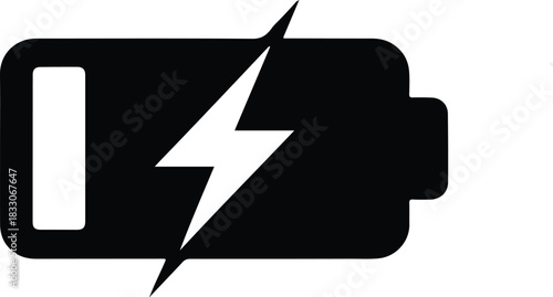 Black battery icon with white lightning bolt power