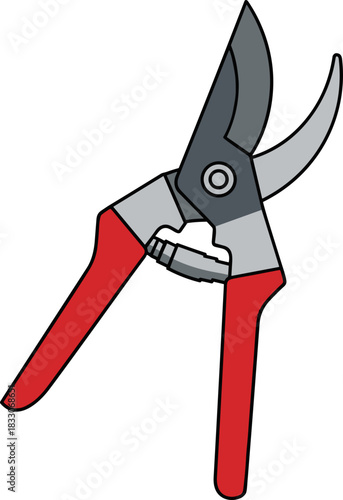 Garden pruning shears illustration with red handles