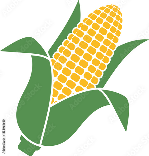 Corn on the cob illustration with yellow kernels and green husk