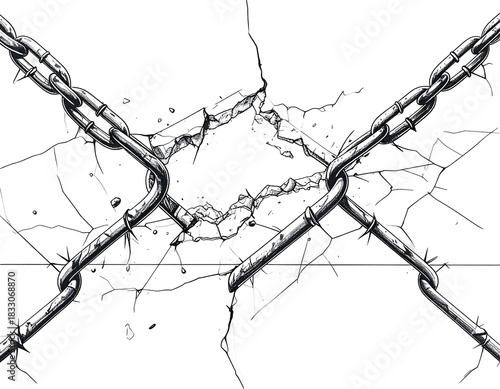 Chains crossed over a dark, shattered, cracked background image