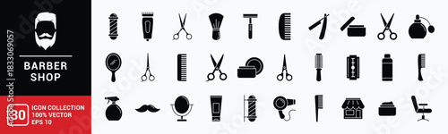 Barber Shop Icon Collection – Professional Grooming Tools Vector Set