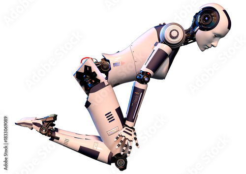 3D Rendering Female Robot on White