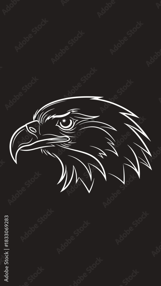 Obraz premium Elegant white eagle head illustration against a minimalistic black background perfect for branding