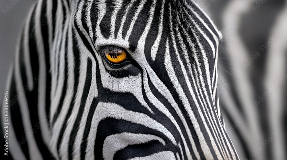 Fototapeta premium Golden-Eyed Zebra Close-Up: Striking Stripes and Wild Gaze