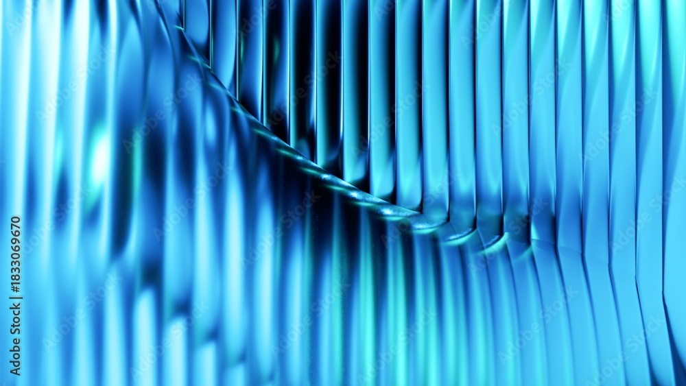 Obraz premium Wavy glass surface with radiant blue gradient, futuristic abstract digital background perfect for stock use, modern design, and creative visuals.