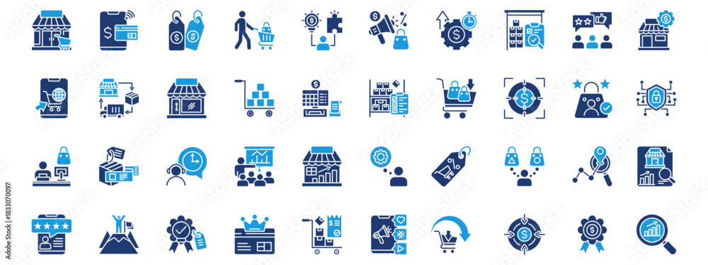 Fototapeta premium retail icon set glyph blue