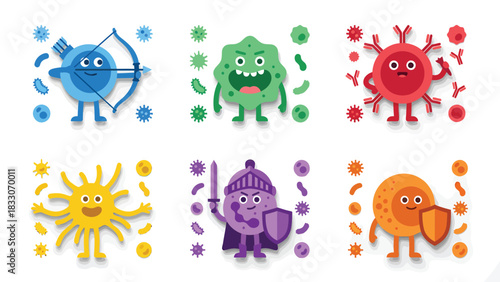 Cartoon Immune System Cells: Defense Force