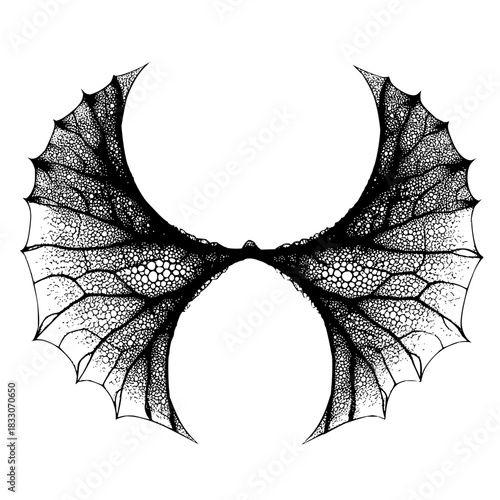 Detailed black and white dragon wings illustration for fantasy art and tattoo design ideas