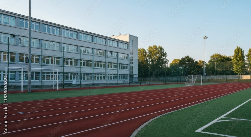 Fototapeta premium School track and field with modern building