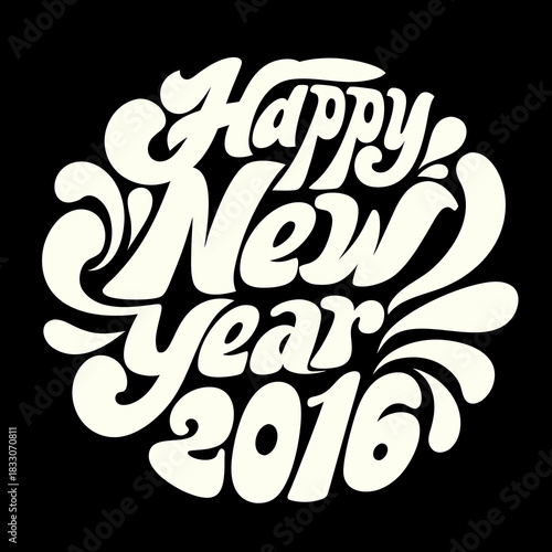 Happy New Year 2016 cream lettering on black typography