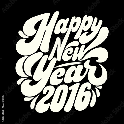 Happy New Year 2016 cream text on black celebration 1