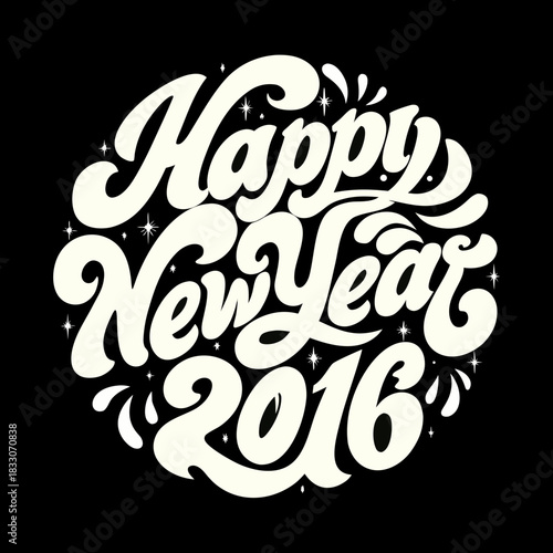 Happy New Year 2016 script design with stars script font