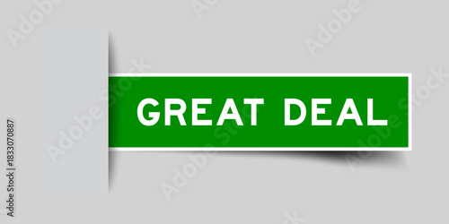 Green color square shape sticker label with word great deal inserted in gray background
