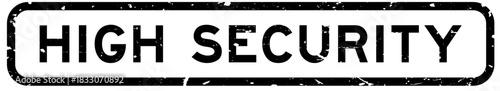 Grunge black high security word rubber square seal stamp on white background