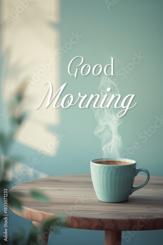 Morning Coffee on a Wooden Table With Winter Lights in the Background