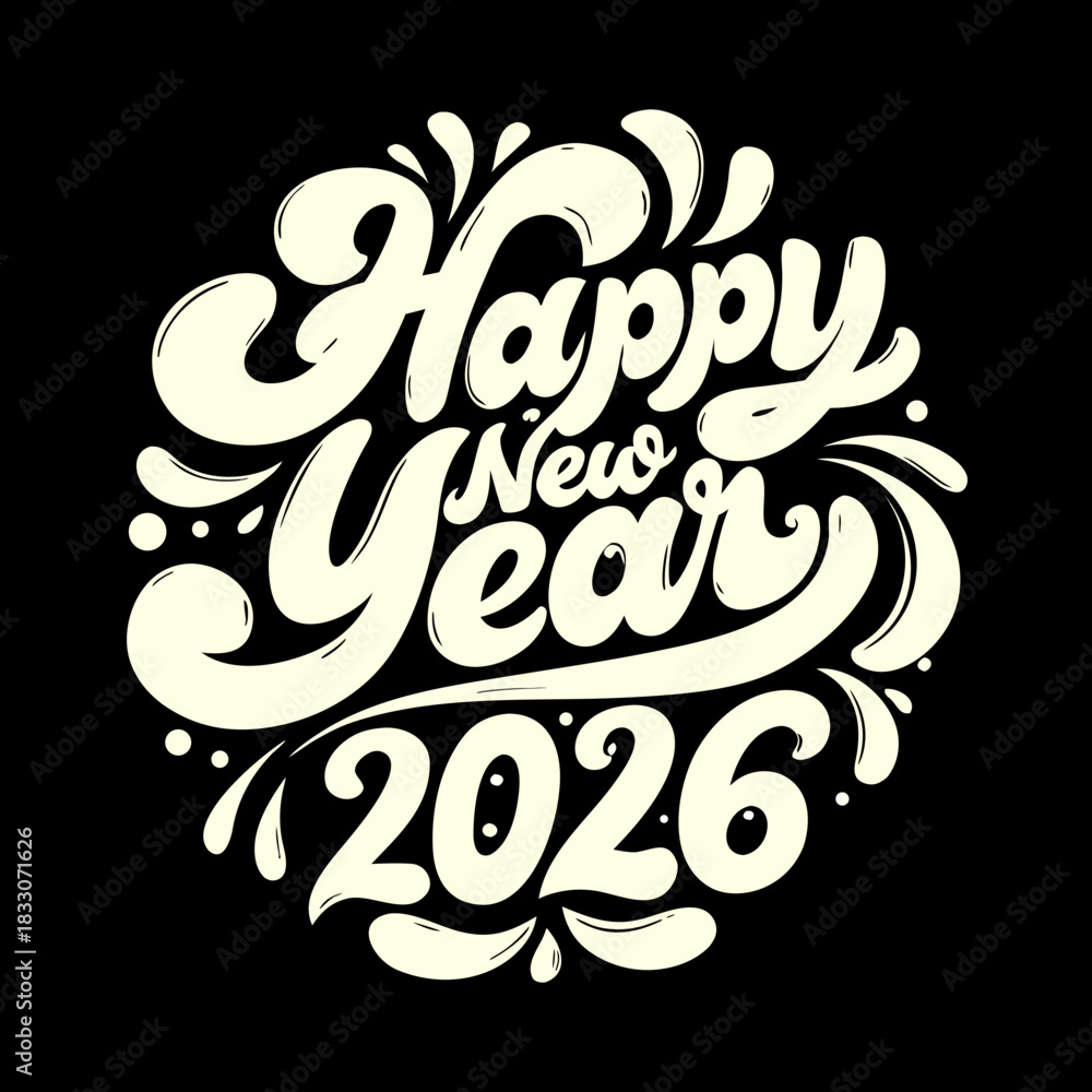 Fototapeta premium Happy New Year 2026 text design on black celebration