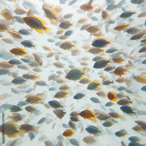 Colorful Fish Swimming in a Vibrant Aquarium Ecosystem in Bright Daylight