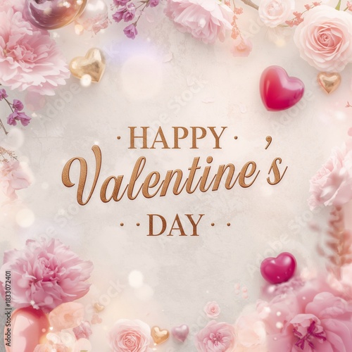 Heartfelt Decoration for Valentines Day With Flowers and Hearts in a Romantic...