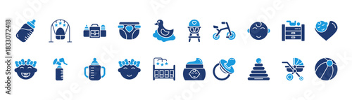 baby care icon set glyph blue