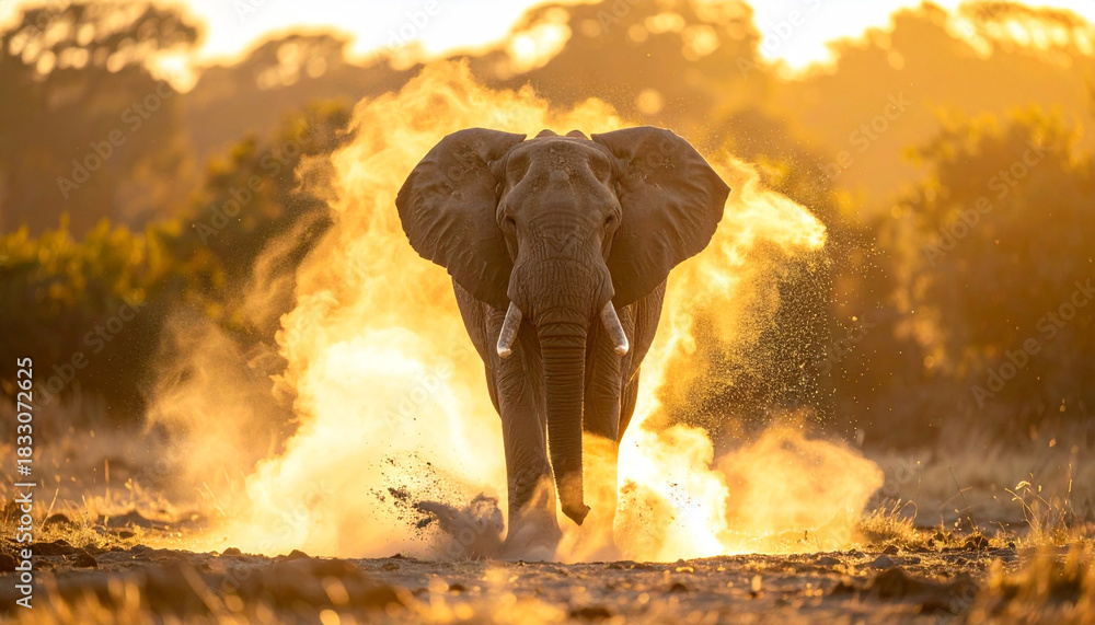 Obraz premium Elephants bathed in the soft golden sunlight