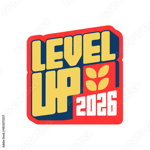 Level Up 2026 gaming inspired typography graphic vector