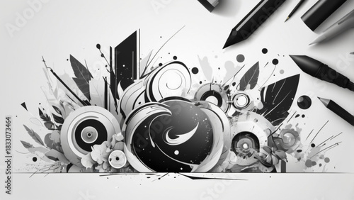 A black and white drawing of a speaker alongside a microphone, representing sound and public speaking